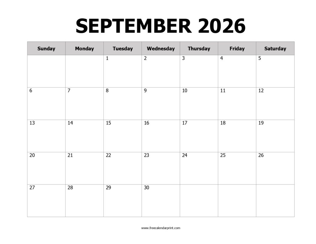 September 2026 Printable Calendar